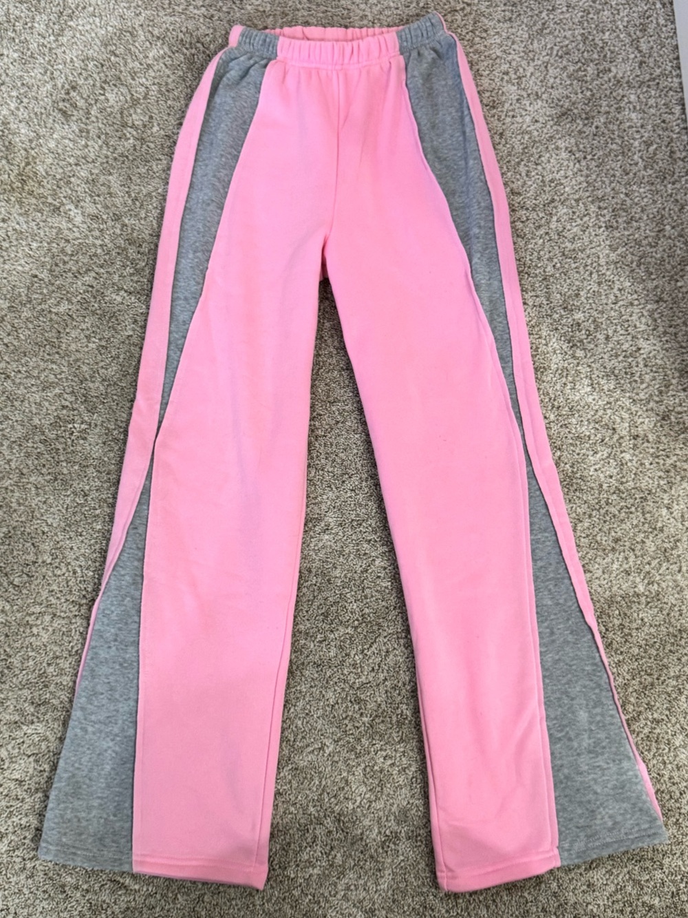 Pink & Gray Colorblock Wide Leg Sweatpants XS
